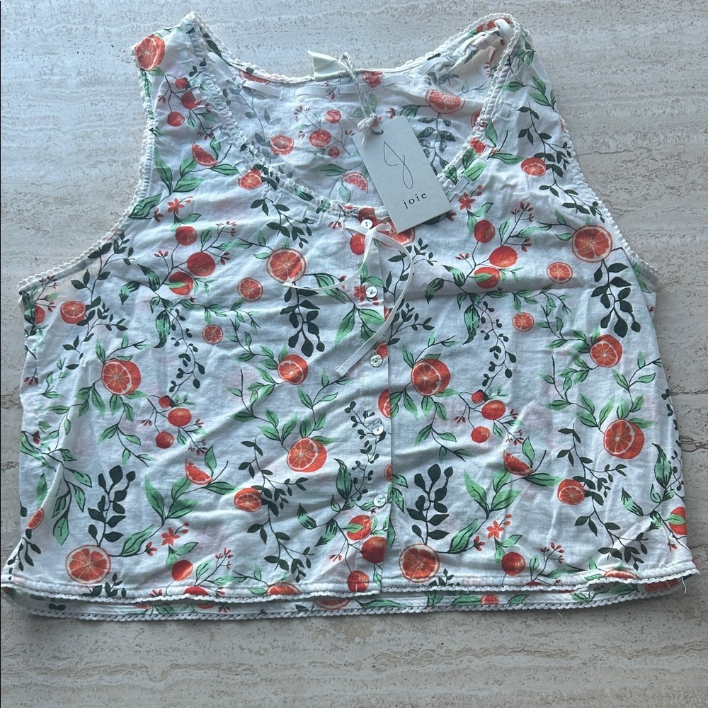 NEW 🆕 Joie Citrus Floral Linen Blend Top - White and Orange XL